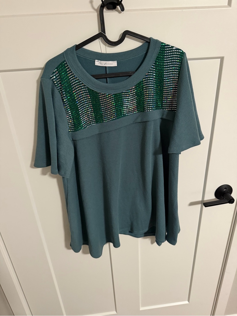 Seafoam Green Embellished Knit Top -